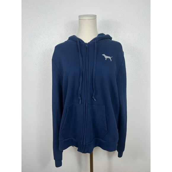 Victoria's Secret PINK Campus Bling Full Zip Glitter Hoodie Navy Blue Sz XL - Picture 2 of 6